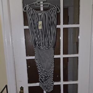 Max Studio Black and White Striped Midi Dress